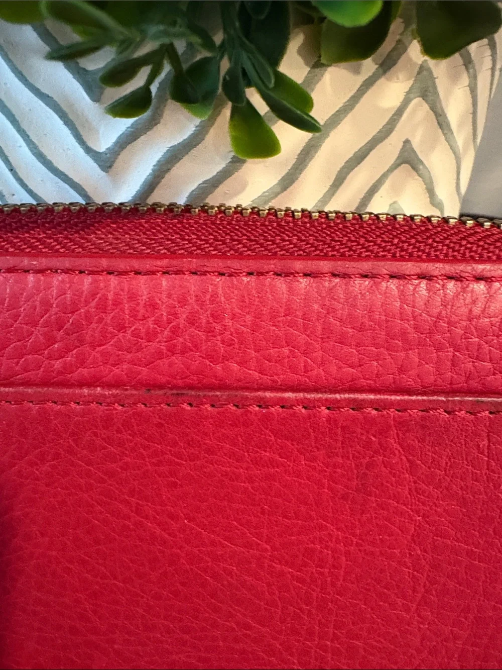 kate spade Red Leather Zip-Around Wallet with Spade Logo